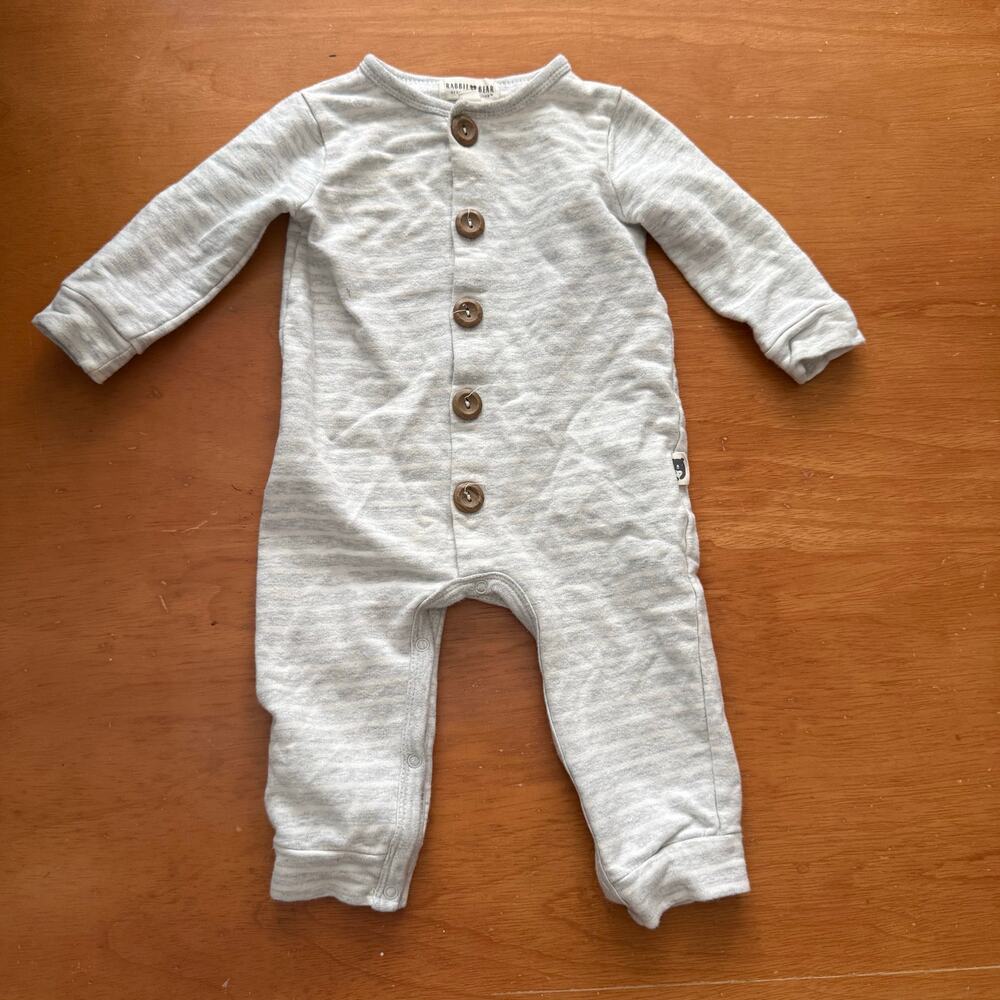 Rabbit Bear 6-9 Months Gray Stripe Sweatshirt Romper One Piece Outfit Baby Boy